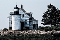 Blue Hill Bay Light Built on Rocky Island Shore -Gritty Look